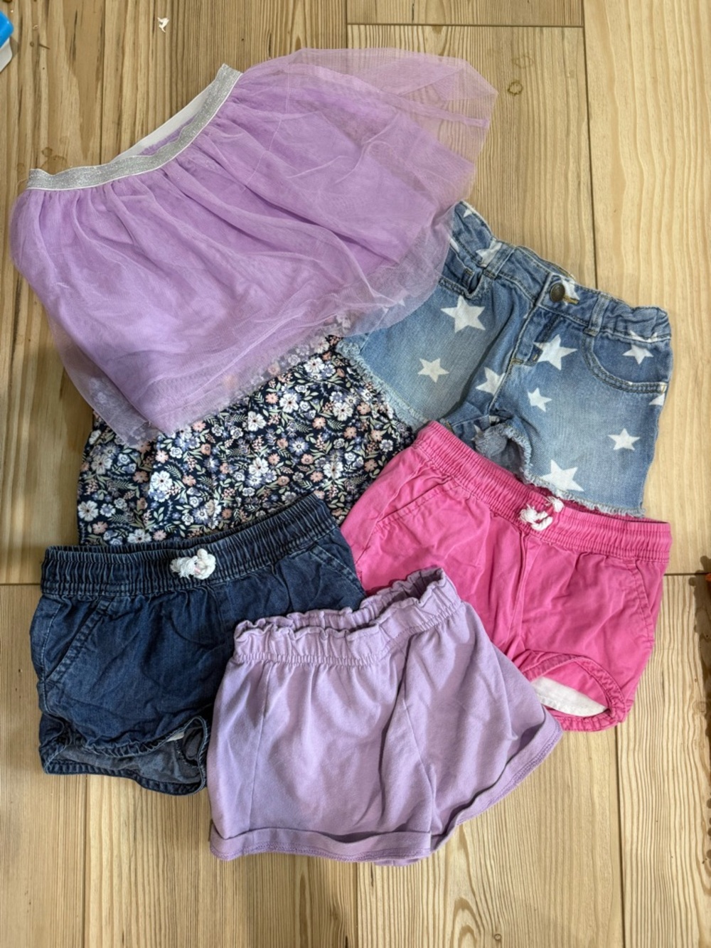 Girls' Purple Tulle & Mix Shorts Set - Comfortable Elastic Waist